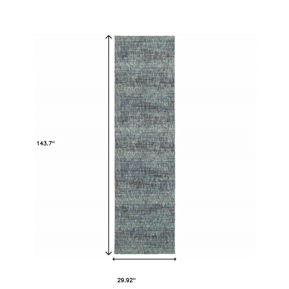 12' Runner Blue Grey Silver and Green Power Loom Runner Rug - Homeroots - Flyclothing LLC