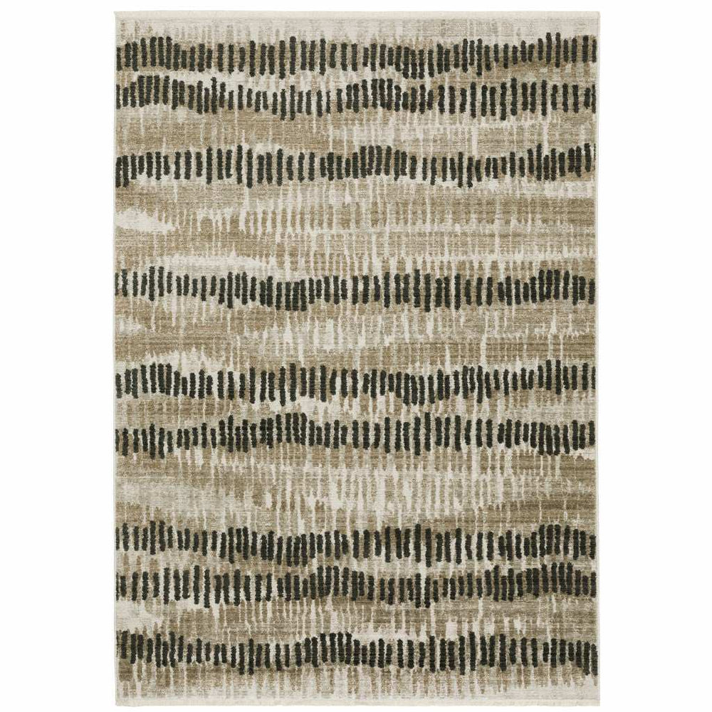 4' X 6' Beige Ivory Charcoal Brown Tan And Grey Abstract Power Loom Stain Resistant Area Rug With Fringe - Homeroots - Flyclothing LLC