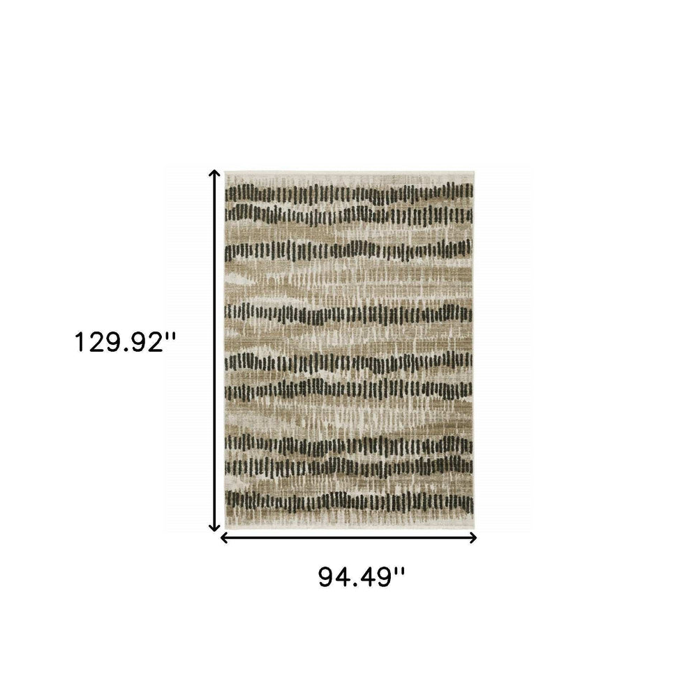 8' X 11' Beige Ivory Charcoal Brown Tan And Grey Abstract Power Loom Stain Resistant Area Rug With Fringe - Homeroots - Flyclothing LLC