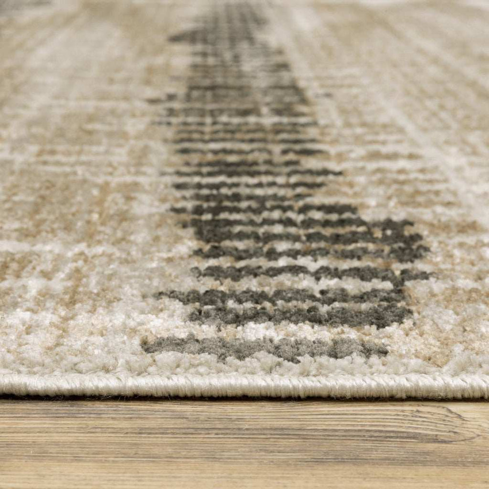 10' X 13' Beige Ivory Charcoal Brown Tan And Grey Abstract Power Loom Stain Resistant Area Rug With Fringe - Homeroots - Flyclothing LLC