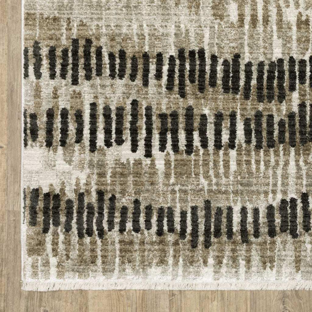 10' X 13' Beige Ivory Charcoal Brown Tan And Grey Abstract Power Loom Stain Resistant Area Rug With Fringe - Homeroots - Flyclothing LLC