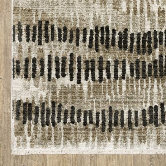 10' X 13' Beige Ivory Charcoal Brown Tan And Grey Abstract Power Loom Stain Resistant Area Rug With Fringe - Homeroots - Flyclothing LLC