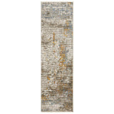 8' Beige Grey Brown Gold Red And Blue Abstract Power Loom Runner Rug With Fringe - Homeroots - Flyclothing LLC