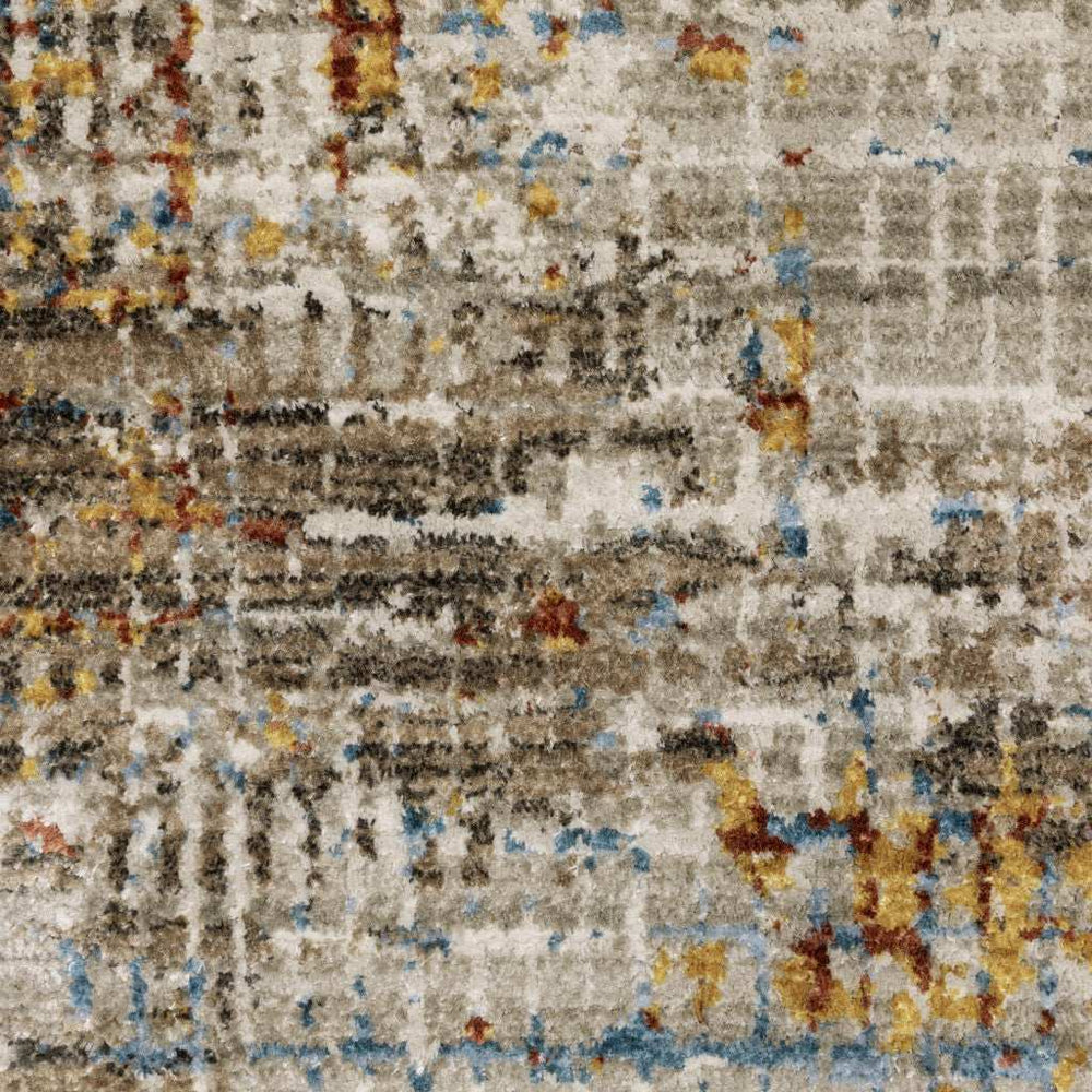 8' Beige Grey Brown Gold Red And Blue Abstract Power Loom Runner Rug With Fringe - Homeroots - Flyclothing LLC