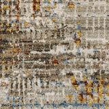 8' Beige Grey Brown Gold Red And Blue Abstract Power Loom Runner Rug With Fringe - Homeroots - Flyclothing LLC