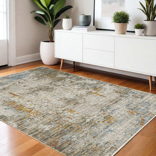 4' X 6' Beige Grey Brown Gold Red And Blue Abstract Power Loom Stain Resistant Area Rug With Fringe - Homeroots - Flyclothing LLC