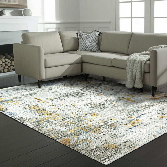 5' X 8' Beige Grey Brown Gold Red And Blue Abstract Power Loom Stain Resistant Area Rug With Fringe - Homeroots - Flyclothing LLC