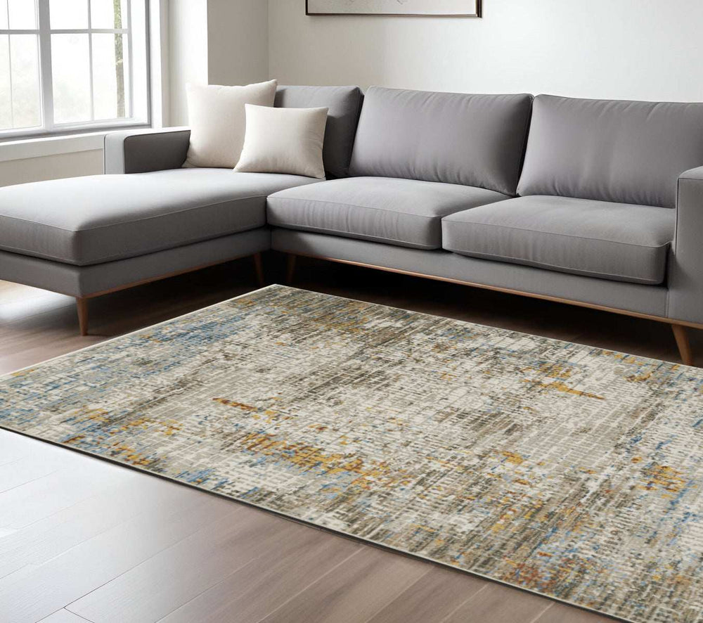 6' X 9' Beige Grey Brown Gold Red And Blue Abstract Power Loom Stain Resistant Area Rug With Fringe - Homeroots - Flyclothing LLC