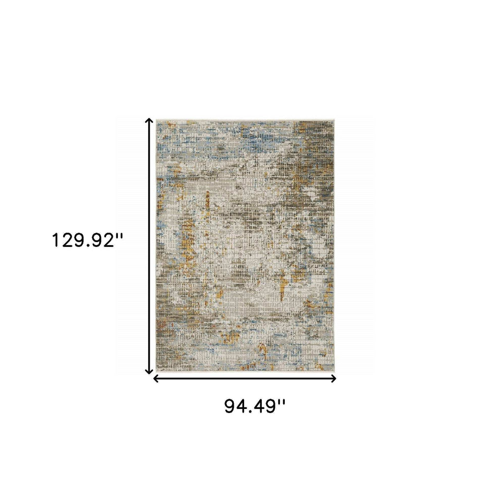 8' X 11' Beige Grey Brown Gold Red And Blue Abstract Power Loom Stain Resistant Area Rug With Fringe - Homeroots - Flyclothing LLC
