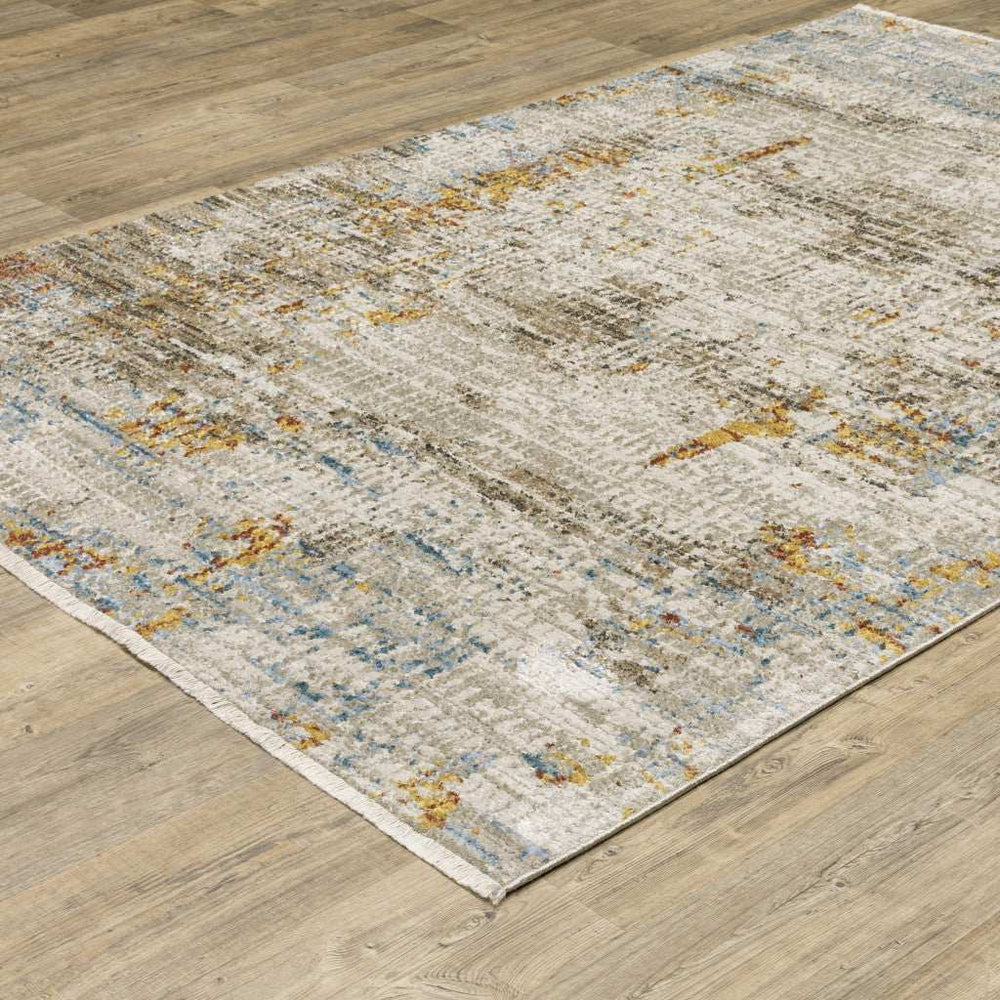 10' X 13' Beige Grey Brown Gold Red And Blue Abstract Power Loom Stain Resistant Area Rug With Fringe - Homeroots - Flyclothing LLC
