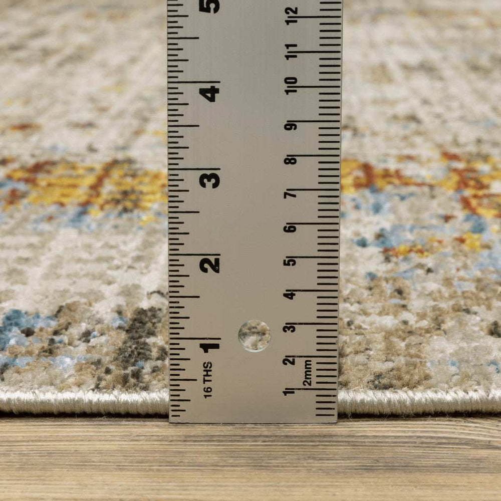 10' X 13' Beige Grey Brown Gold Red And Blue Abstract Power Loom Stain Resistant Area Rug With Fringe - Homeroots - Flyclothing LLC