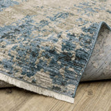 2' X 8' Blue Grey Ivory Light Blue And Dark Blue Abstract Power Loom Stain Resistant Runner Rug With Fringe - Homeroots - Flyclothing LLC