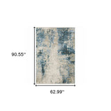 5' X 8' Blue Grey Ivory Light Blue And Dark Blue Abstract Power Loom Stain Resistant Area Rug With Fringe - Homeroots - Flyclothing LLC