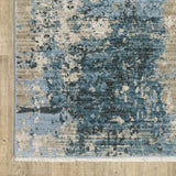 5' X 8' Blue Grey Ivory Light Blue And Dark Blue Abstract Power Loom Stain Resistant Area Rug With Fringe - Homeroots - Flyclothing LLC