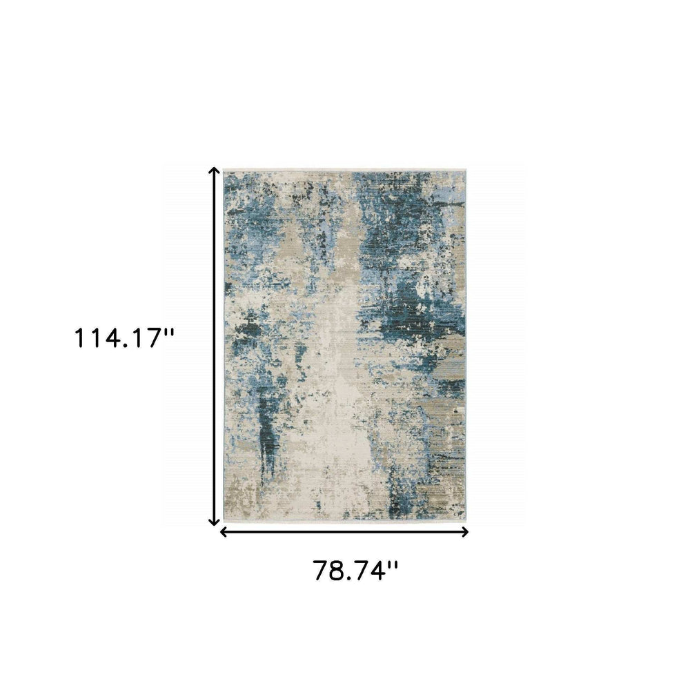 6' X 9' Blue Grey Ivory Light Blue And Dark Blue Abstract Power Loom Stain Resistant Area Rug With Fringe - Homeroots - Flyclothing LLC