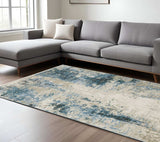 6' X 9' Blue Grey Ivory Light Blue And Dark Blue Abstract Power Loom Stain Resistant Area Rug With Fringe - Homeroots - Flyclothing LLC
