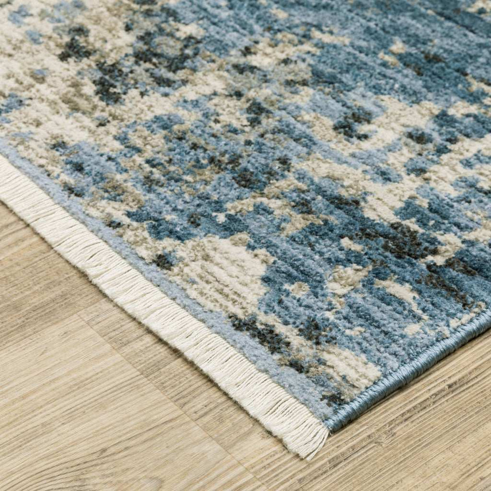 6' X 9' Blue Grey Ivory Light Blue And Dark Blue Abstract Power Loom Stain Resistant Area Rug With Fringe - Homeroots - Flyclothing LLC