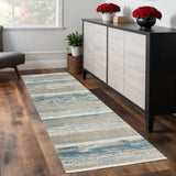 2' X 8' Blue And Ivory Abstract Power Loom Runner Rug With Fringe - Homeroots - Flyclothing LLC