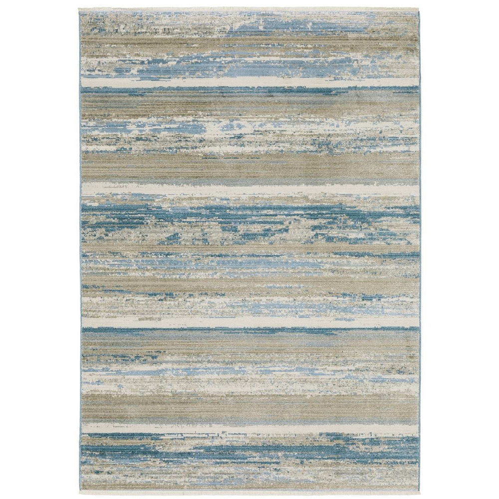 2' X 8' Blue And Ivory Abstract Power Loom Runner Rug With Fringe - Homeroots - Flyclothing LLC