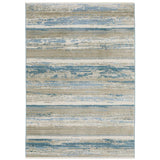 2' X 8' Blue And Ivory Abstract Power Loom Runner Rug With Fringe - Homeroots - Flyclothing LLC