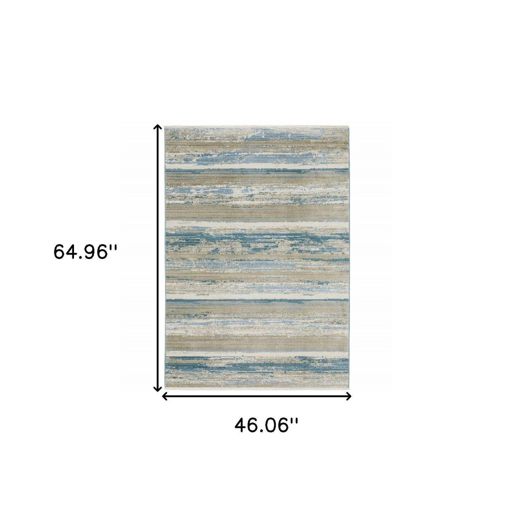 4' X 6' Ivory Beige Grey Blue And Tan Abstract Power Loom Stain Resistant Area Rug With Fringe - Homeroots - Flyclothing LLC