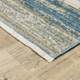 5' X 8' Ivory Beige Grey Blue And Tan Abstract Power Loom Stain Resistant Area Rug With Fringe - Homeroots - Flyclothing LLC