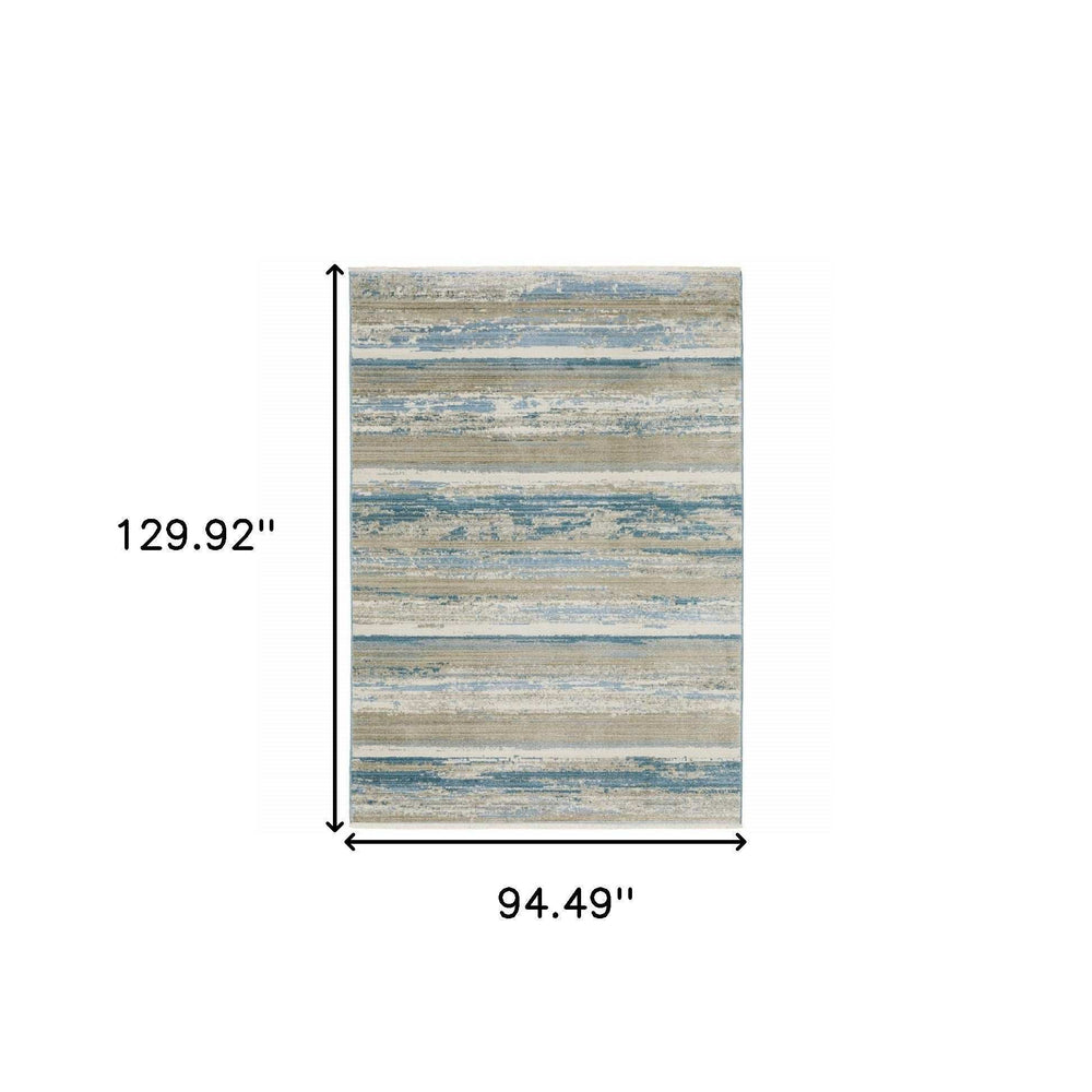 8' X 11' Ivory Beige Grey Blue And Tan Abstract Power Loom Stain Resistant Area Rug With Fringe - Homeroots - Flyclothing LLC