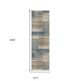 8' Beige Blue and Gray Geometric Power Loom Runner Rug - Homeroots - Flyclothing LLC