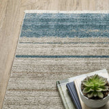 4' X 6' Blue Dark Blue Teal Grey Ivory Beige And Tan Geometric Power Loom Stain Resistant Area Rug With Fringe - Homeroots - Flyclothing LLC