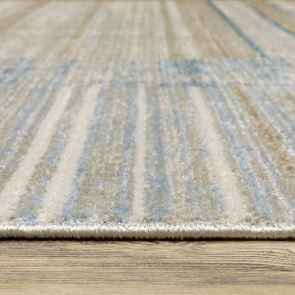 4' X 6' Blue Dark Blue Teal Grey Ivory Beige And Tan Geometric Power Loom Stain Resistant Area Rug With Fringe - Homeroots - Flyclothing LLC