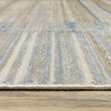 5' X 8' Blue Dark Blue Teal Grey Ivory Beige And Tan Geometric Power Loom Stain Resistant Area Rug With Fringe - Homeroots - Flyclothing LLC