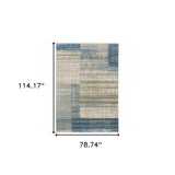 6' X 9' Blue Dark Blue Teal Grey Ivory Beige And Tan Geometric Power Loom Stain Resistant Area Rug With Fringe - Homeroots - Flyclothing LLC