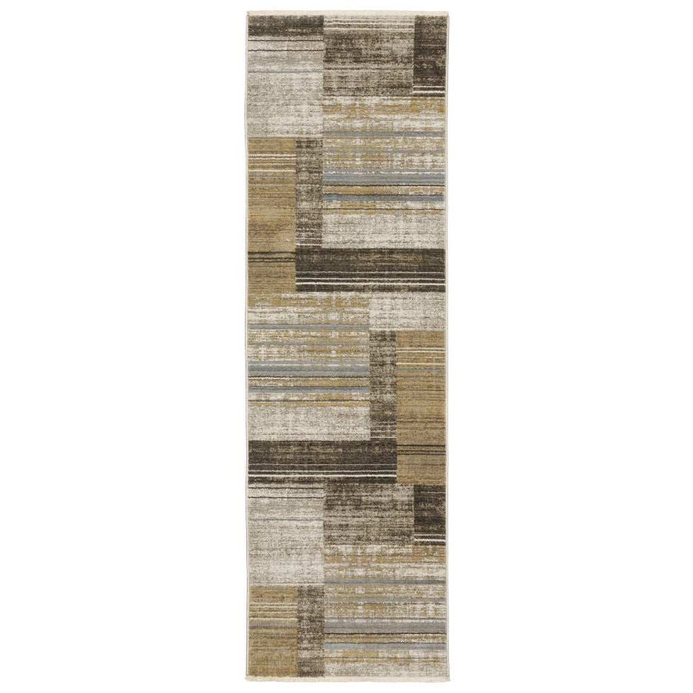 8' Beige and Charcoal Geometric Power Loom Runner Rug - Homeroots - Flyclothing LLC