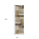 8' Beige and Charcoal Geometric Power Loom Runner Rug - Homeroots - Flyclothing LLC