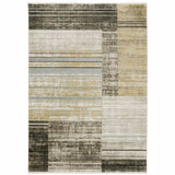 6' X 9' Beige Charcoal Brown Grey Tan Gold And Blue Geometric Power Loom Stain Resistant Area Rug With Fringe - Homeroots - Flyclothing LLC
