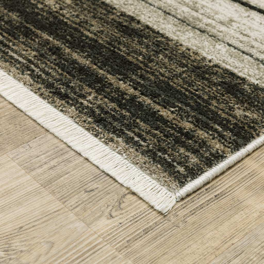 10' X 13' Beige Charcoal Brown Grey Tan Gold And Blue Geometric Power Loom Stain Resistant Area Rug With Fringe - Homeroots - Flyclothing LLC