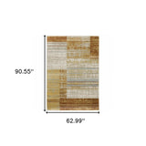 5' X 8' Rust Gold Blue Grey Ivory And Tan Geometric Power Loom Stain Resistant Area Rug With Fringe - Homeroots - Flyclothing LLC