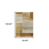 8' X 11' Rust Gold Blue Grey Ivory And Tan Geometric Power Loom Stain Resistant Area Rug With Fringe - Homeroots - Flyclothing LLC