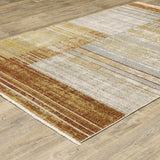 10' X 13' Rust Gold Blue Grey Ivory And Tan Geometric Power Loom Stain Resistant Area Rug With Fringe - Homeroots - Flyclothing LLC