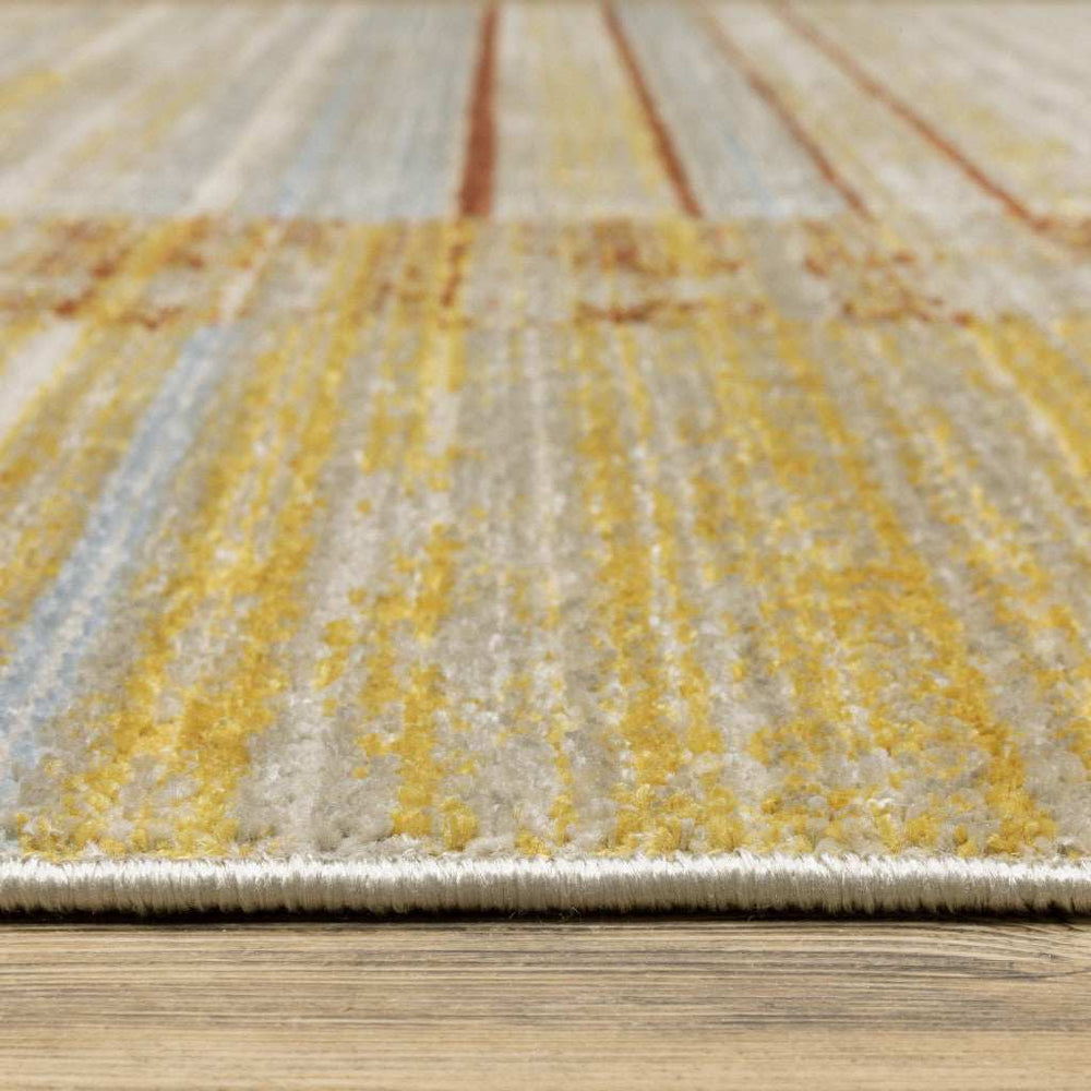 10' X 13' Rust Gold Blue Grey Ivory And Tan Geometric Power Loom Stain Resistant Area Rug With Fringe - Homeroots - Flyclothing LLC