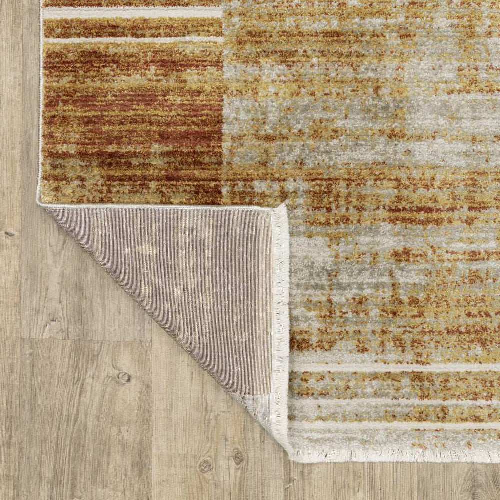 10' X 13' Rust Gold Blue Grey Ivory And Tan Geometric Power Loom Stain Resistant Area Rug With Fringe - Homeroots - Flyclothing LLC
