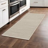 8' Ivory Beige Taupe And Tan Geometric Power Loom Runner Rug With Fringe - Homeroots - Flyclothing LLC