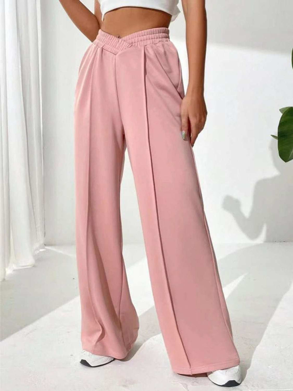 Elastic Waist Wide Leg Pants - Trendsi - Flyclothing LLC