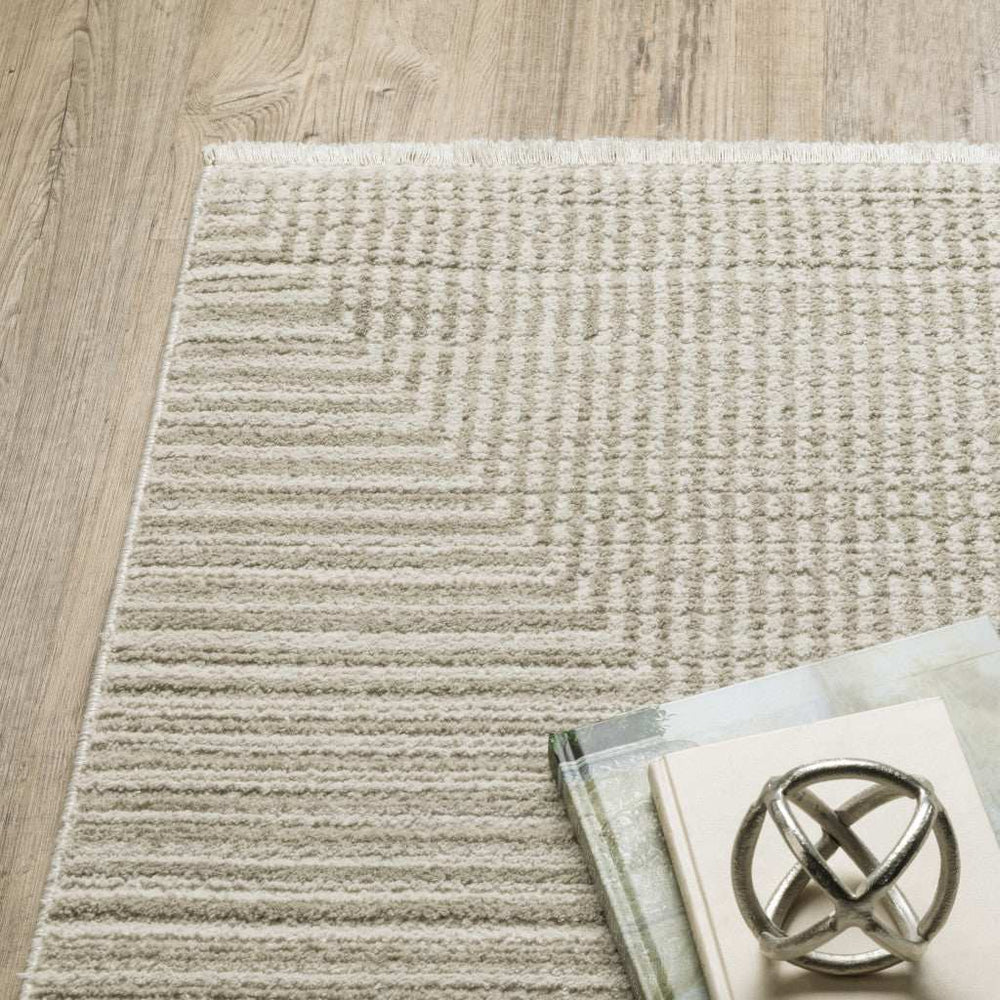 10' X 13' Ivory Beige Taupe And Tan Geometric Power Loom Stain Resistant Area Rug With Fringe - Homeroots - Flyclothing LLC