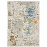 10' X 13' Beige Grey Gold Blue Rust And Teal Abstract Power Loom Stain Resistant Area Rug With Fringe - Homeroots - Flyclothing LLC