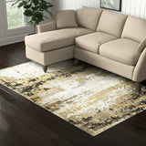 5' X 8' Grey Gold Black Charcoal And Beige Abstract Power Loom Stain Resistant Area Rug With Fringe - Homeroots - Flyclothing LLC