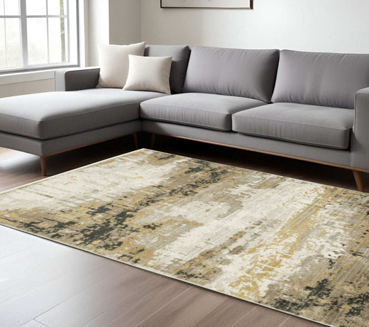 6' X 9' Grey Gold Black Charcoal And Beige Abstract Power Loom Stain Resistant Area Rug With Fringe - Homeroots - Flyclothing LLC