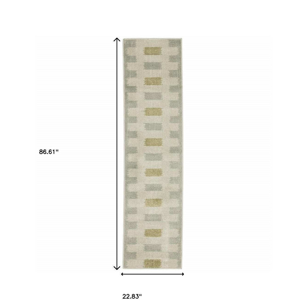 2' X 8' Beige Grey Gold And Green Geometric Power Loom Stain Resistant Runner Rug - Homeroots - Flyclothing LLC
