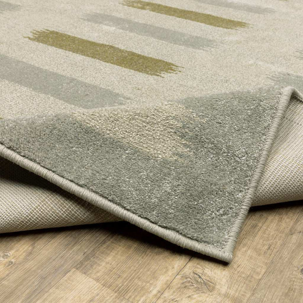 2' X 8' Beige Grey Gold And Green Geometric Power Loom Stain Resistant Runner Rug - Homeroots - Flyclothing LLC