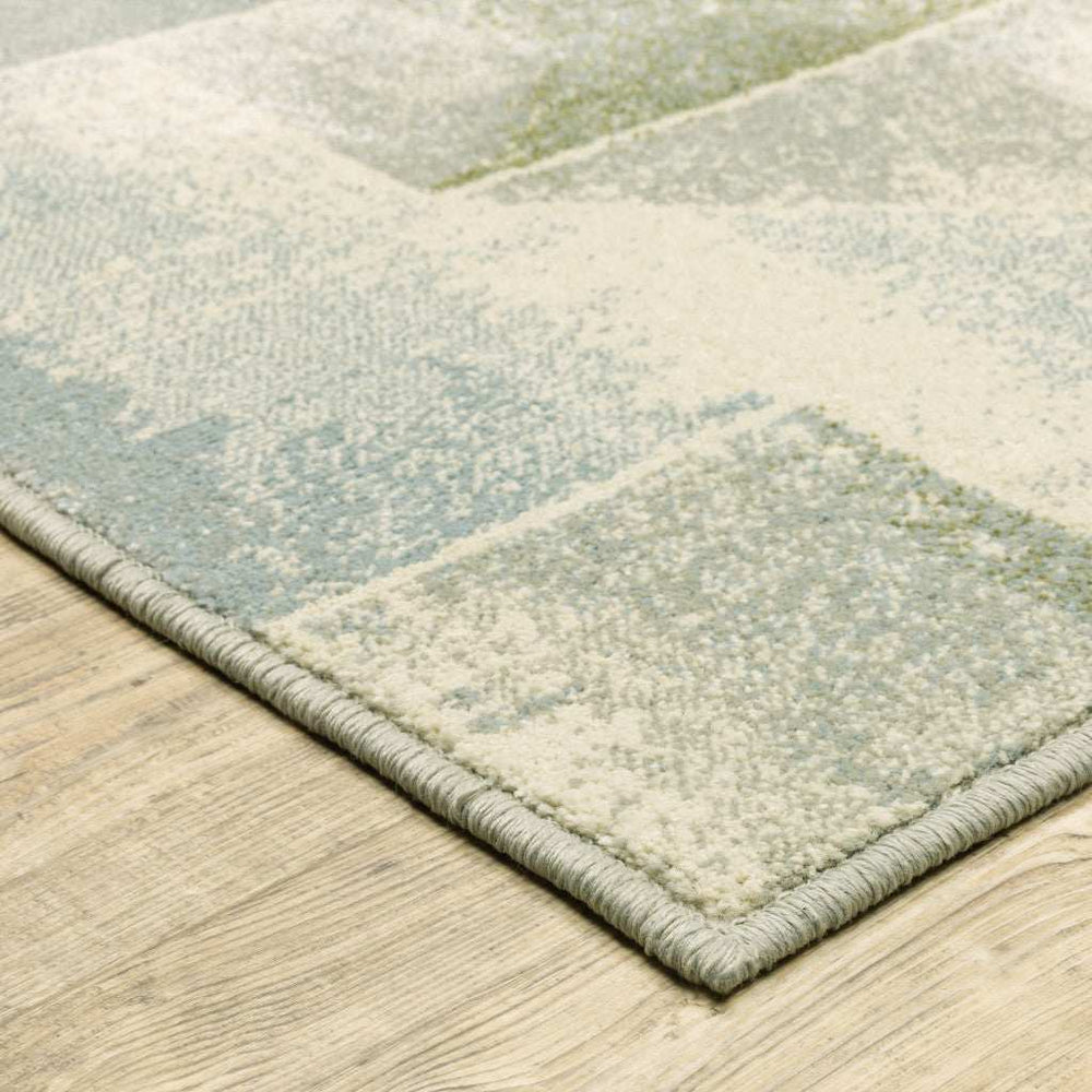 2' X 8' Blue Green Grey Gold And Ivory Geometric Power Loom Stain Resistant Runner Rug - Homeroots - Flyclothing LLC